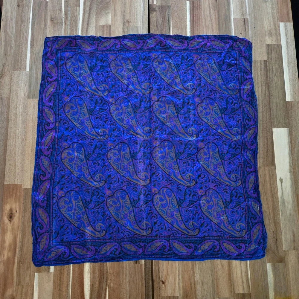 Boho 100% Silk Scarf Paisley Square Purple Lightweight India Bohemian Chic